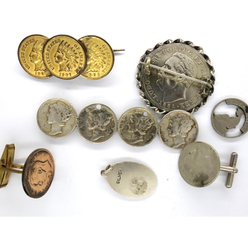 3140 - Mounted world coins including some silver. P&P Group 1 (£14+VAT for the first lot and £1+VAT for sub... 