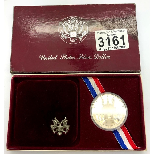 3161 - 1984 USA Los Angeles Olympics silver proof Dollar, encapsulated and double-boxed. P&P Group 1 (£14+V... 