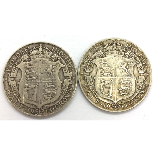 3162 - Two 1914 silver Half Crowns of George V. P&P Group 1 (£14+VAT for the first lot and £1+VAT for subse... 