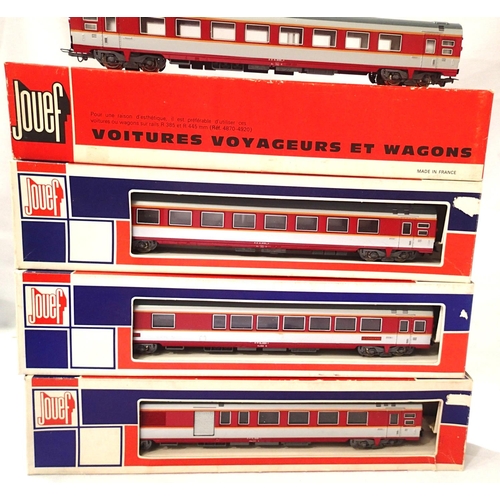 2061 - Four Jouef continental Red/Silver coaches two 5341, 5342, 5343, in very good condition, boxes fair. ... 