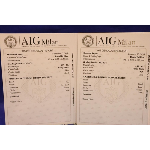 109 - Two loose AIG certified black diamonds, each over 4cts. P&P Group 1 (£14+VAT for the first lot and £... 