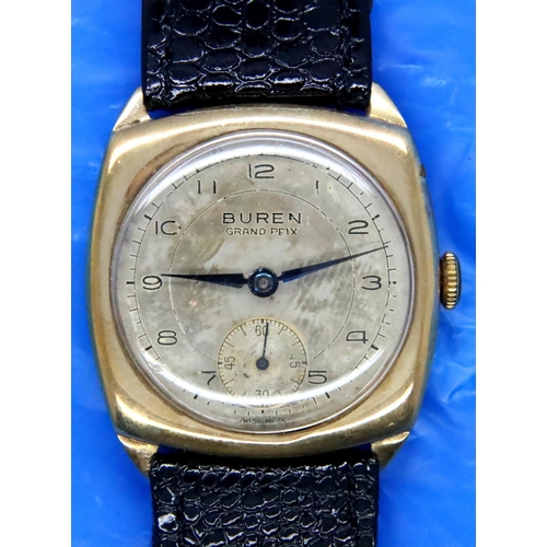 122 - Buren; gents wristwatch with black leather strap and inscription verso. P&P Group 1 (£14+VAT for the... 