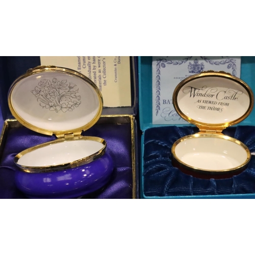 132 - Halcyon days enamel pill box - Windsor Castle, boxed and a further enamel pill box. P&P Group 1 (£14... 