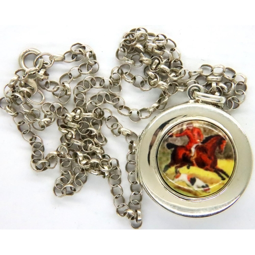 14 - 925 silver horse and rider locket and chain. Chain L: 51 cm. P&P Group 1 (£14+VAT for the first lot ... 