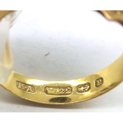 3 - 22ct gold signet ring with engraved initials SB, size T, 4.6g. P&P Group 1 (£14+VAT for the first lo... 