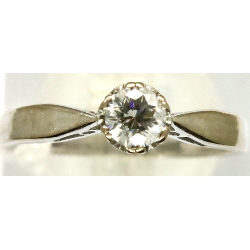 30 - 18ct white gold diamond set solitaire ring, size K/L, 2.8g. Heavy gauge shank perfectly circular, li... 