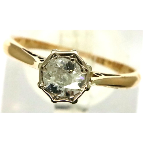 32 - 18ct gold platinum set solitaire ring, size L/M, 2.4g. Diamond chipped at one claw setting, shank pe... 