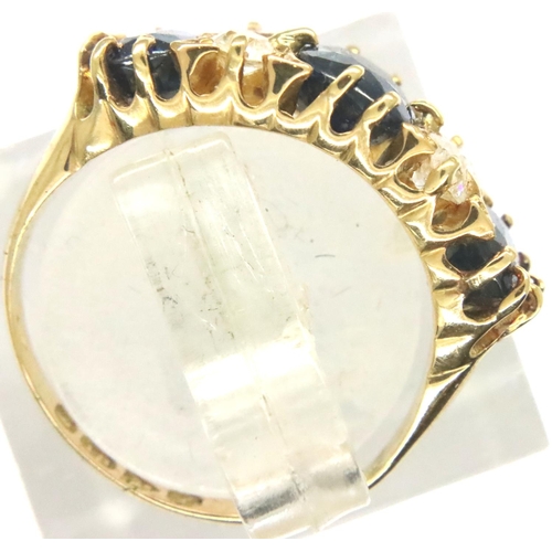 40 - Victorian 18ct gold sapphire and diamond set ring, Chester assay, size K/L, 4.0g. Shank slightly off... 