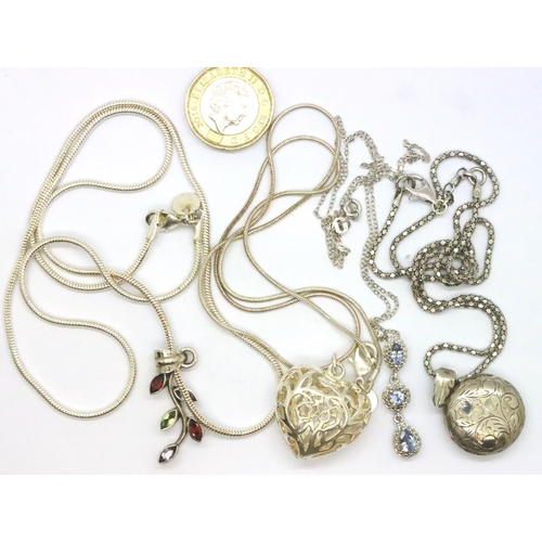 44 - Four 925 silver necklaces with pendants. P&P Group 1 (£14+VAT for the first lot and £1+VAT for subse... 