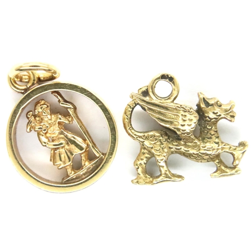 48 - Two 9ct gold charms, each L: 2 mm, combined 2.9g. P&P Group 1 (£14+VAT for the first lot and £1+VAT ... 