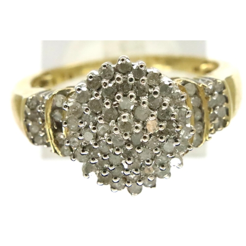 60 - 9ct gold diamond cluster dress ring with diamond shoulders, size V/W, 4.5g. P&P Group 1 (£14+VAT for... 