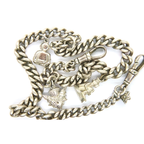 77 - Graduated hallmarked silver Albert chain with four charms, L: 42 cm, 49g. P&P Group 1 (£14+VAT for t... 