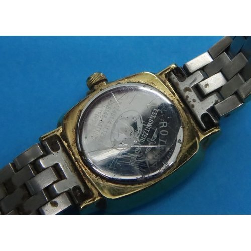 116 - Rotary; ladies gold plated dress wristwatch with mother of pearl dial, boxed, working at lotting. P&... 