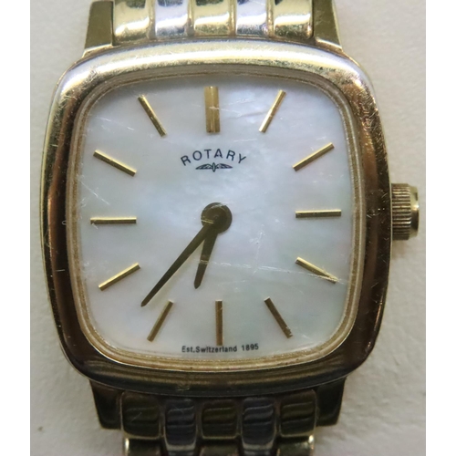 116 - Rotary; ladies gold plated dress wristwatch with mother of pearl dial, boxed, working at lotting. P&... 