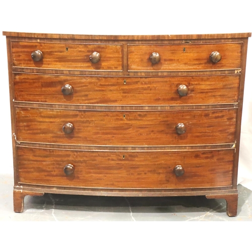 456 - Victorian mahogany chest of two short above three graduated drawer, raised on bracket feet, 120 x 56... 