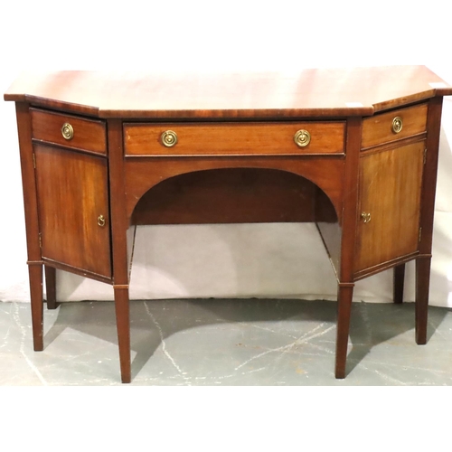 457 - A 19th century mahogany sideboard of three drawers and two cupboards, raised on tapering supports, 1... 