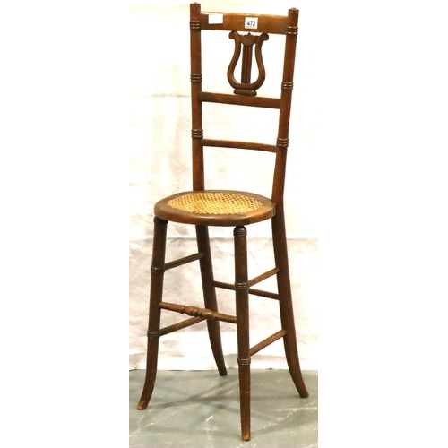 472 - A 19th century elm framed chair of small proportions, with Bergere seat panel and Lyre backrest, H: ... 