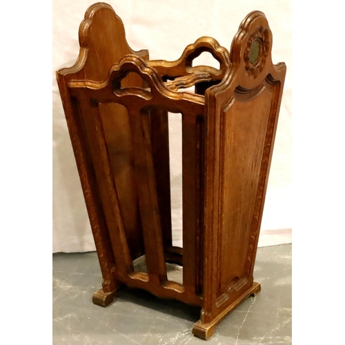 476 - 20th century carved oak stick stand, H: 57 cm. Not available for in-house P&P, contact Paul O'Hea at... 