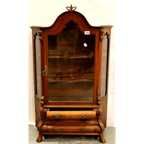 479 - Dutch 18th century Bombe form display cabinet with three under drawers, 71 x 30 x 101 cm H. Not avai... 