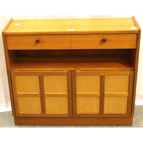 489 - Teak single drawer, two door unit, 87 x 27 x 75 cm H. Not available for in-house P&P, contact Paul O... 