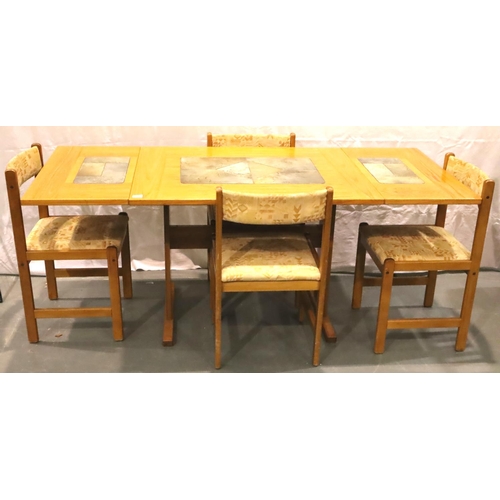 498 - Gangso Mobler Danish teak dining table with tiled inset top and four upholstered dining chairs, 180 ... 