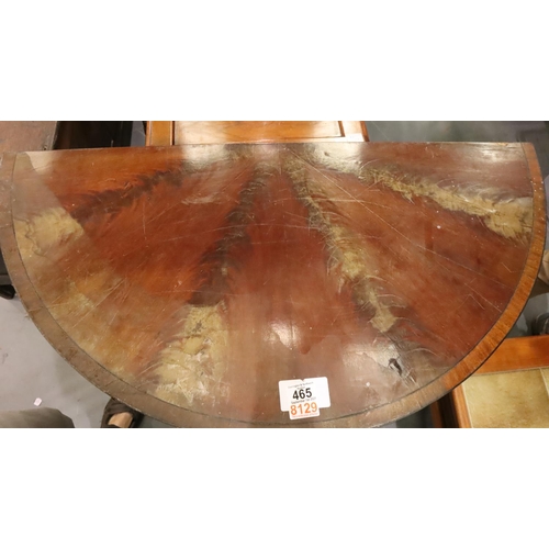 465 - A 19th century mahogany demi-lune fold over games table, top requires restoration, D: 92 cm (open). ... 