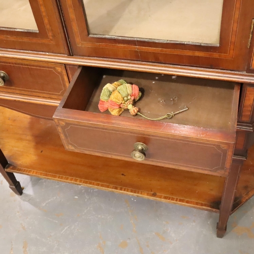 478 - An Edwardian two door display cabinet with two short drawers, under-shelf and velvet lined interior,... 