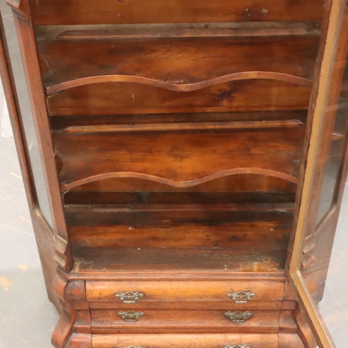 479 - Dutch 18th century Bombe form display cabinet with three under drawers, 71 x 30 x 101 cm H. Not avai... 