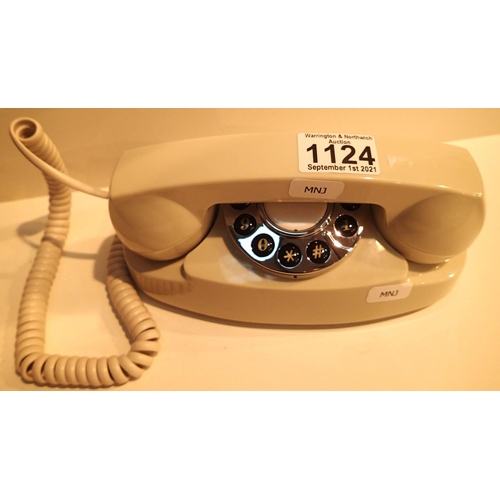 1124 - Audrey Ivory push button telephone with a black & brass finish and cloth, handset curly cord, compat... 