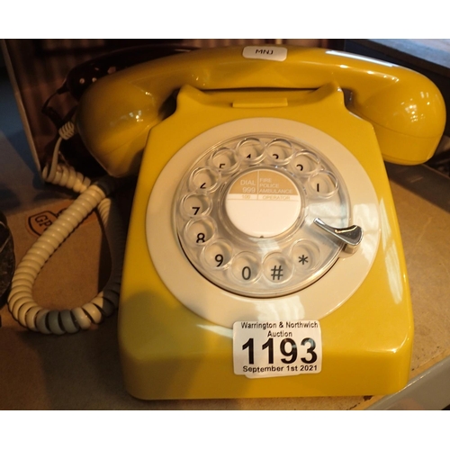 1193 - Mustard, GPO746 Retro rotary telephone replica of the 1970s classic, compatible with modern telephon... 