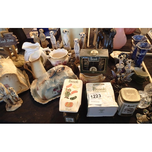 1223 - Mixed ceramics including a Harrods figurine. Not available for in-house P&P, contact Paul O'Hea at M... 