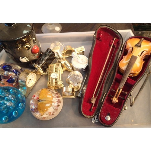 1239 - Mixed collectables including glass paperweights, ceramic dustbin etc. Not available for in-house P&P... 