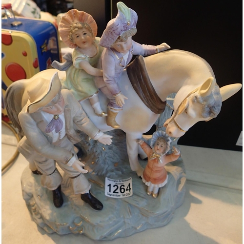 1264 - Continental bisque porcelain figural group, H: 28 cm. Not available for in-house P&P, contact Paul O... 