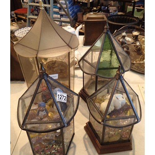 1272 - Leaded glass terrarium and Perspex example. Glass appears intact throughout, would benefit form a cl... 