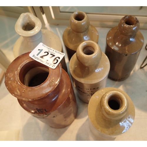 1276 - Six earthenware flasks, some marked Hirst Manchester. Not available for in-house P&P, contact Paul O... 