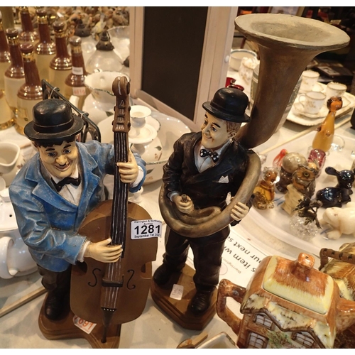 1281 - Two Laurel and Hardy band figurines, approx. 39cm.  Not available for in-house P&P, contact Paul O'H... 