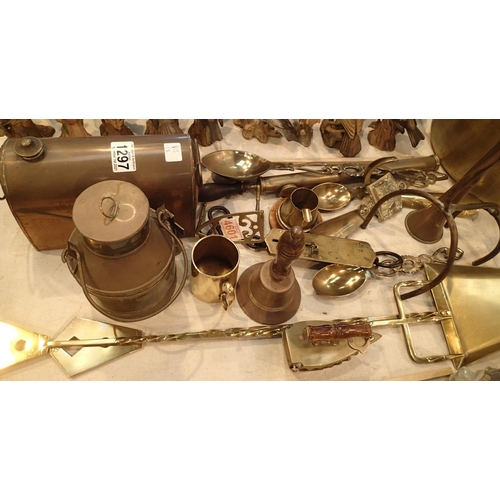 1297 - Collection of mixed brassware including suspension scales. Not available for in-house P&P, contact P... 