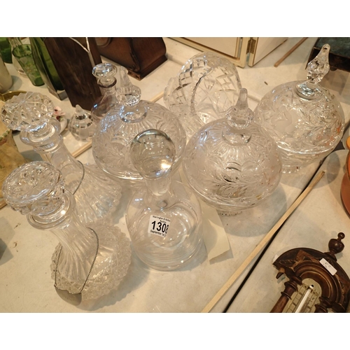 1308 - Collection of cut glass to include a bon bon dish and two  decanters with collars (port and sherry).... 