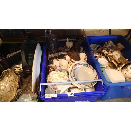 1329 - Three boxes of mixed glassware and ceramics. Not available for in-house P&P, contact Paul O'Hea at M... 