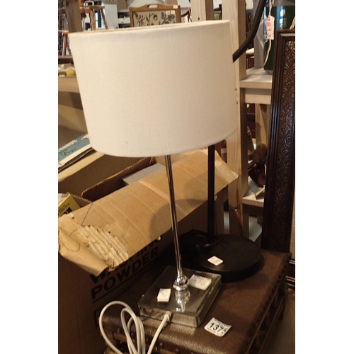 1375 - Modern desk lamp, a table lamp and a vintage foot stool. Not available for in-house P&P, contact Pau... 