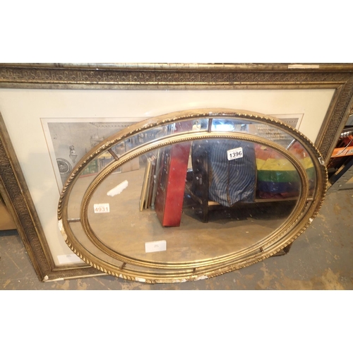 1396 - 19th century gilt framed oval wall mirror and a Victorian print. Not available for in-house P&P, con... 