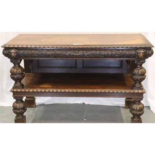 461A - Victorian heavily carved oak two tier buffet, 168 x 78 x 102 cm H. Not available for in-house P&P, c... 