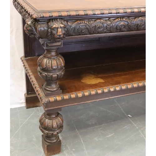 461A - Victorian heavily carved oak two tier buffet, 168 x 78 x 102 cm H. Not available for in-house P&P, c... 