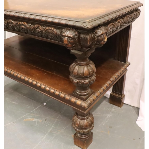 461A - Victorian heavily carved oak two tier buffet, 168 x 78 x 102 cm H. Not available for in-house P&P, c... 