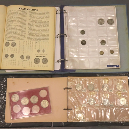 3026 - A small collection of UK and world coins, housed in two part-filled albums, together with empty coin... 