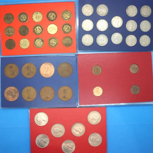 3036 - 1953 - 1967 pre-decimal coinage of Elizabeth II, mixed denominations in presentation cases, lacking ... 