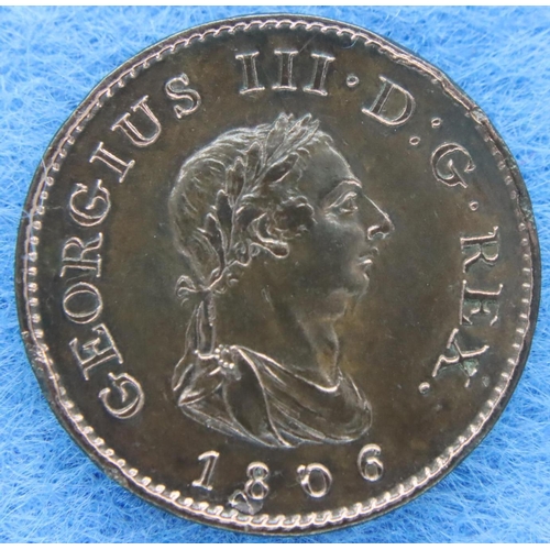 3067 - 1806 copper farthing of George III; incuse K pm truncation. P&P Group 1 (£14+VAT for the first lot a... 