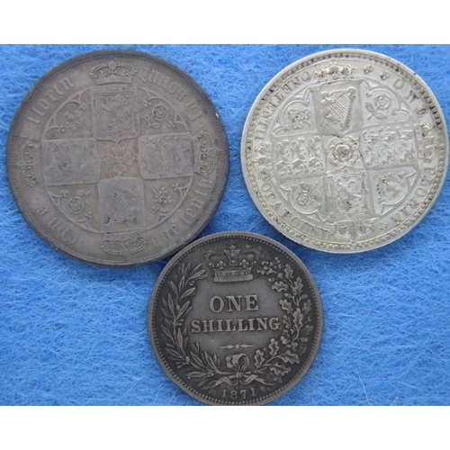 3068 - Two silver florins and a silver shilling of Queen Victoria. P&P Group 1 (£14+VAT for the first lot a... 