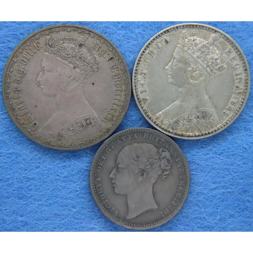 3068 - Two silver florins and a silver shilling of Queen Victoria. P&P Group 1 (£14+VAT for the first lot a... 