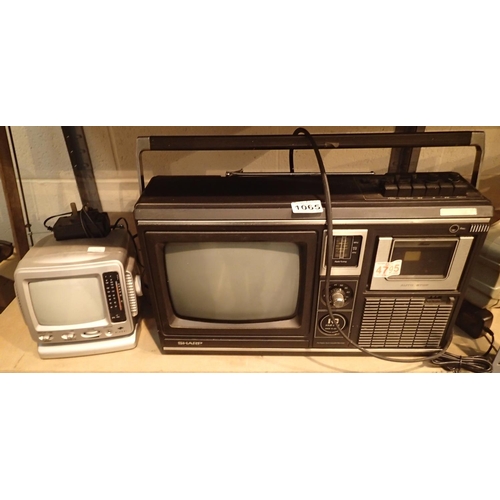 1065 - Vintage Sharpe radio TV with a mini Nikkei portable TV. Not available for in-house P&P, contact Paul... 